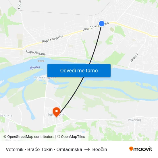 Veternik - Braće Tokin - Omladinska to Beočin map