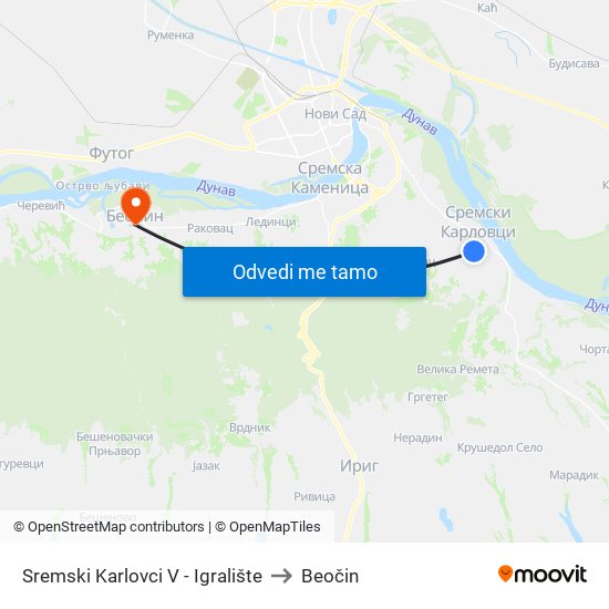 Sremski Karlovci V - Igralište to Beočin map