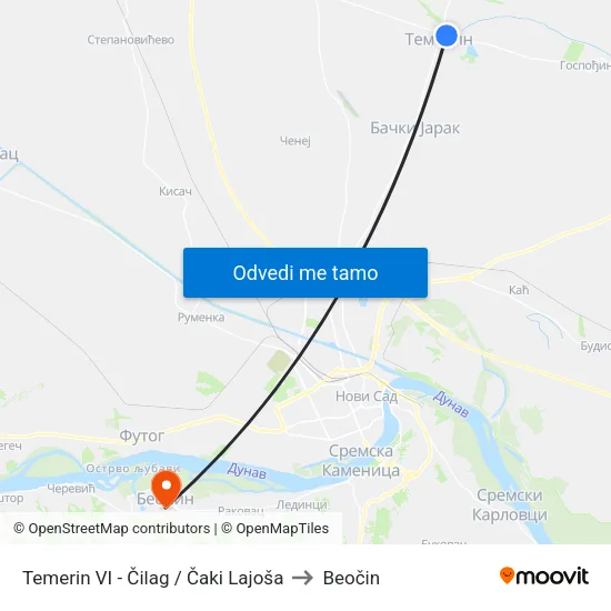 Temerin VI - Čilag / Čaki Lajoša to Beočin map