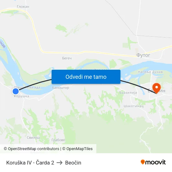 Koruška IV - Čarda 2 to Beočin map