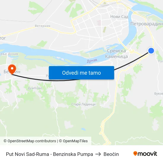 Put Novi Sad-Ruma - Benzinska Pumpa to Beočin map