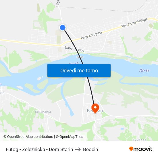 Futog - Železnička - Dom Starih to Beočin map