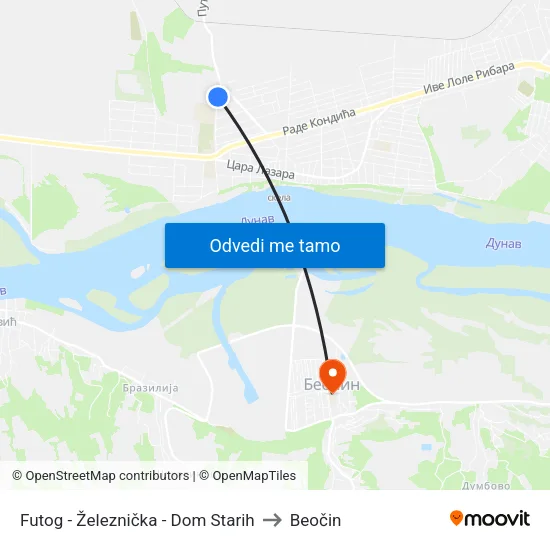 Futog - Železnička - Dom Starih to Beočin map