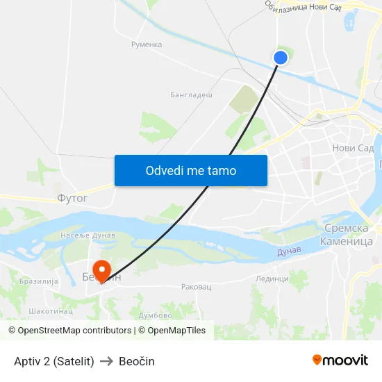 Aptiv 2 (Satelit) to Beočin map
