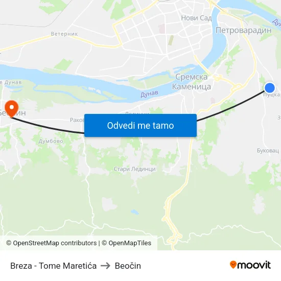 Breza - Tome Maretića to Beočin map