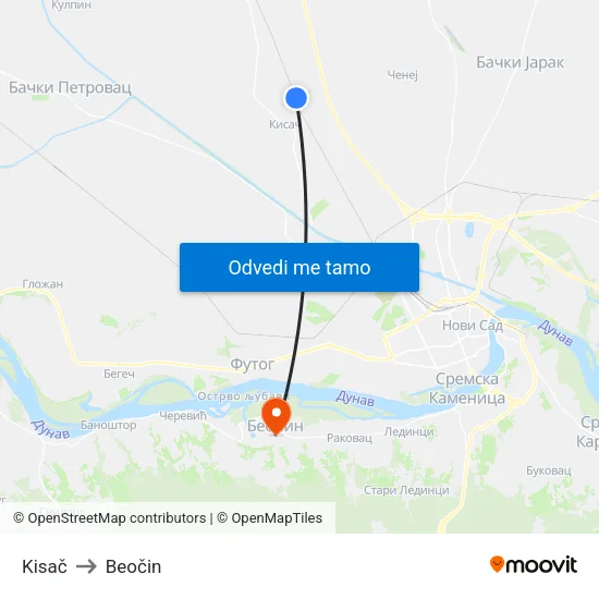 Kisač to Beočin map