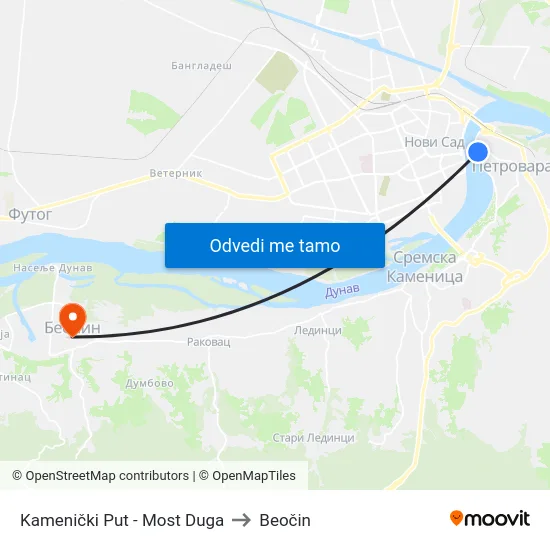 Kamenički Put - Most Duga to Beočin map