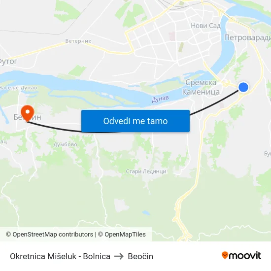 Okretnica Mišeluk - Bolnica to Beočin map