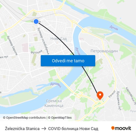 Železnička Stanica to COVID болница Нови Сад map