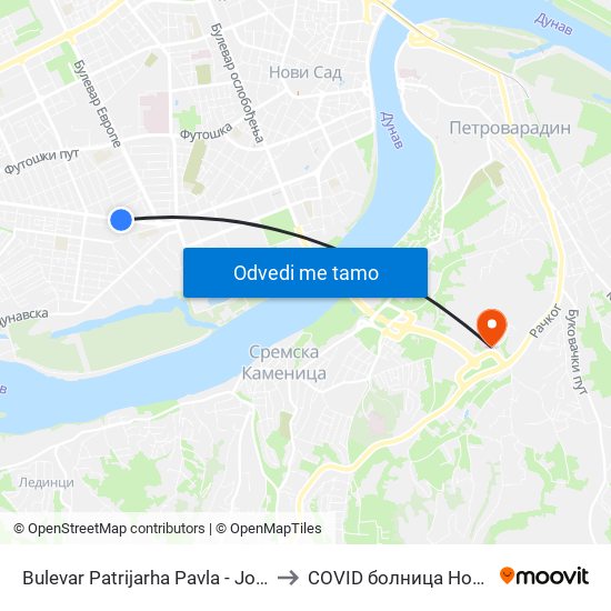 Bulevar Patrijarha Pavla - Jožef Atile to COVID болница Нови Сад map