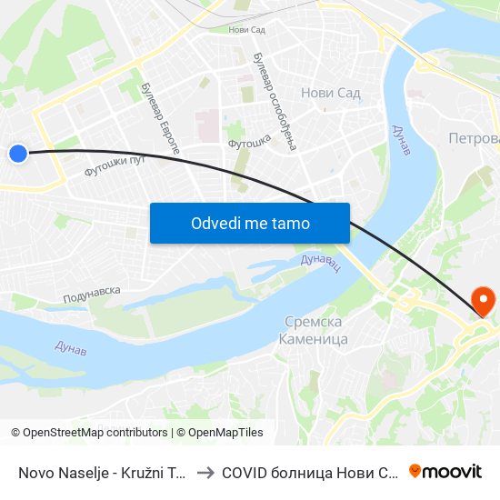 Novo Naselje - Kružni Tok to COVID болница Нови Сад map