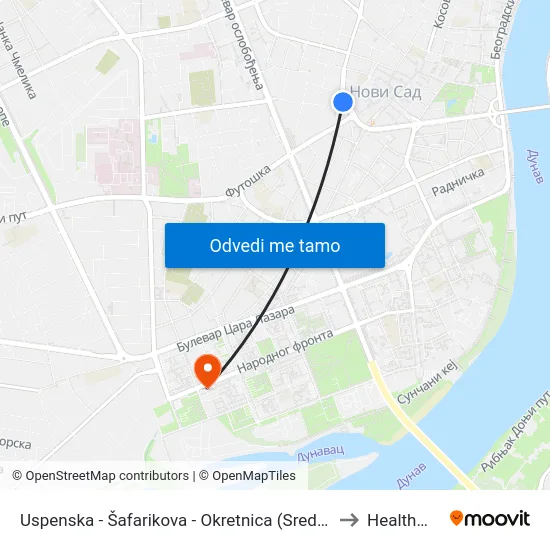 Uspenska - Šafarikova - Okretnica (Srednje Stajalište) to Healthmedic map