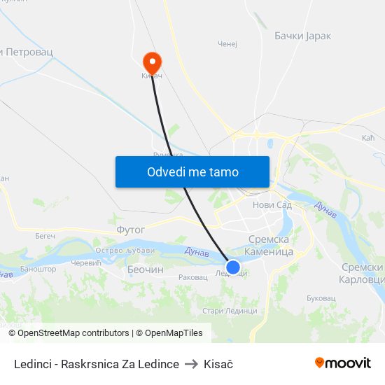 Ledinci - Raskrsnica Za Ledince to Kisač map