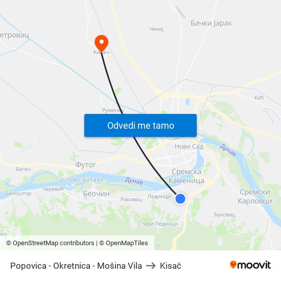 Popovica - Okretnica - Mošina Vila to Kisač map