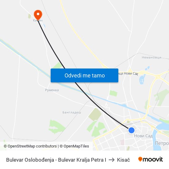 Bulevar Oslobođenja - Bulevar Kralja Petra I to Kisač map