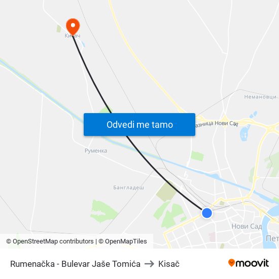 Rumenačka - Bulevar Jaše Tomića to Kisač map