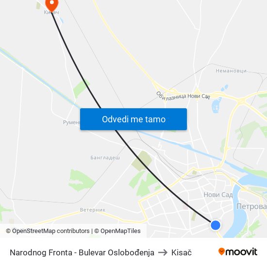 Narodnog Fronta - Bulevar Oslobođenja to Kisač map