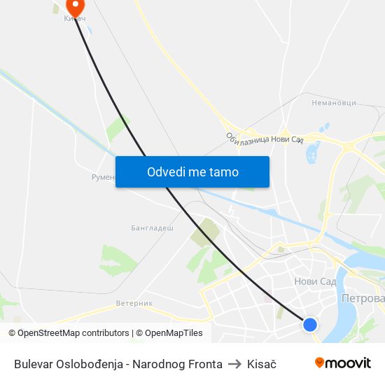 Bulevar Oslobođenja - Narodnog Fronta to Kisač map