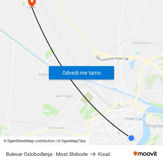 Bulevar Oslobođenja - Most Slobode to Kisač map