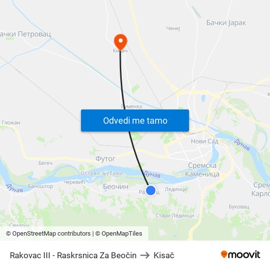 Rakovac III - Raskrsnica Za Beočin to Kisač map