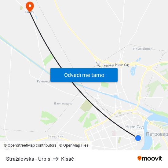 Stražilovska - Urbis to Kisač map