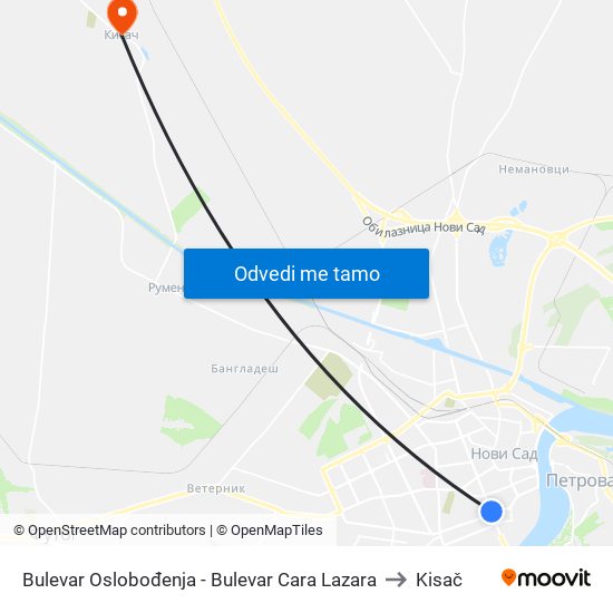 Bulevar Oslobođenja - Bulevar Cara Lazara to Kisač map