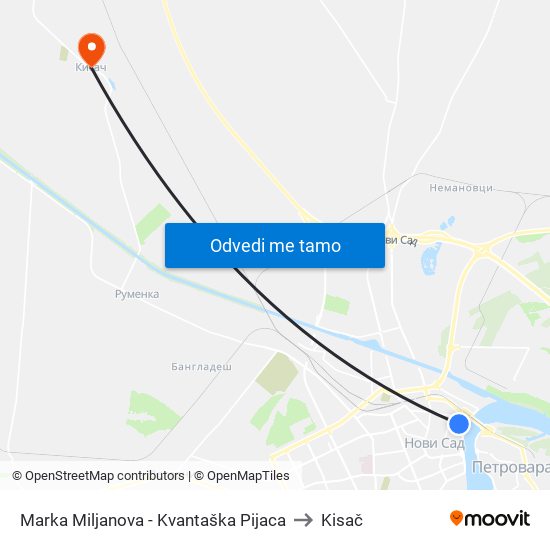 Marka Miljanova - Kvantaška Pijaca to Kisač map