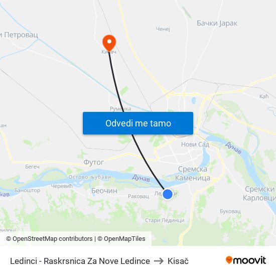 Ledinci - Raskrsnica Za Nove Ledince to Kisač map