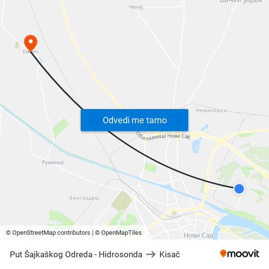 Put Šajkaškog Odreda - Hidrosonda to Kisač map