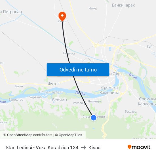 Stari Ledinci - Vuka Karadžića 134 to Kisač map