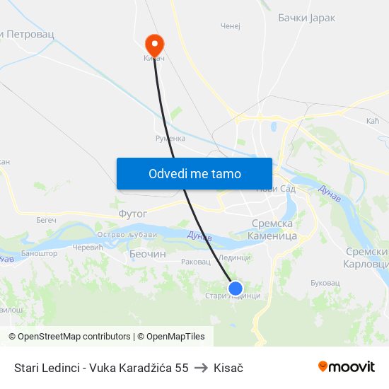 Stari Ledinci - Vuka Karadžića 55 to Kisač map