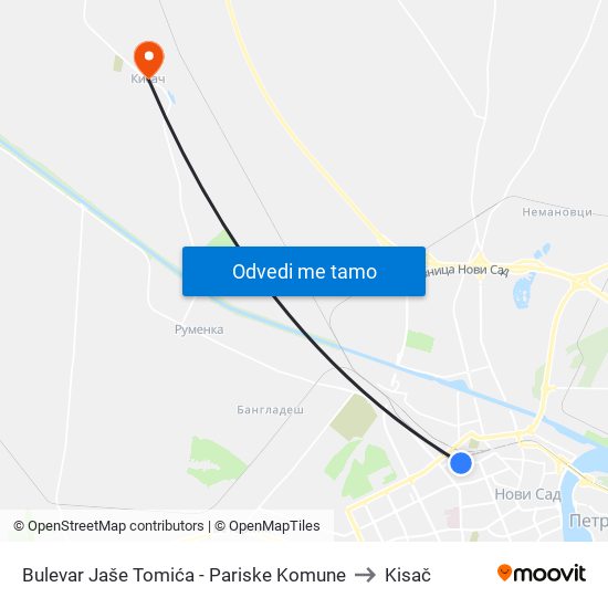 Bulevar Jaše Tomića - Pariske Komune to Kisač map