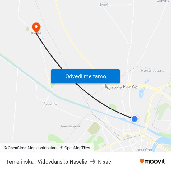 Temerinska - Vidovdansko Naselje to Kisač map