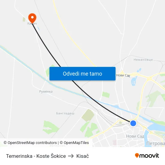 Temerinska - Koste Šokice to Kisač map
