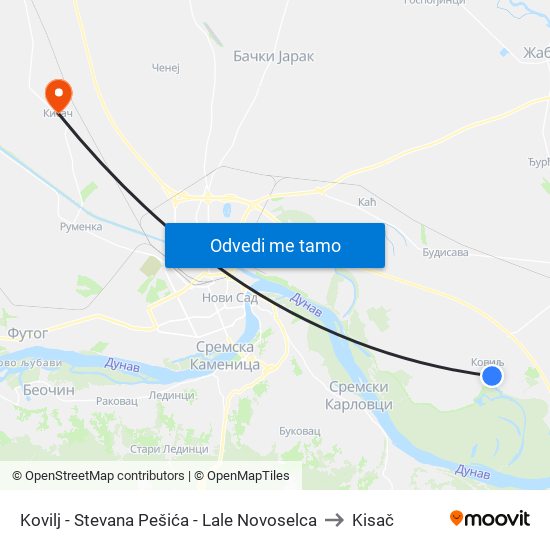 Kovilj - Stevana Pešića - Lale Novoselca to Kisač map