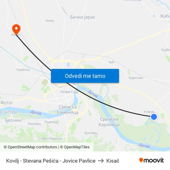 Kovilj - Stevana Pešića - Jovice Pavlice to Kisač map