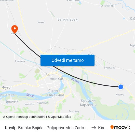 Kovilj - Branka Bajića - Poljoprivredna Zadruga to Kisač map