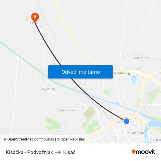 Kisačka - Podvožnjak to Kisač map