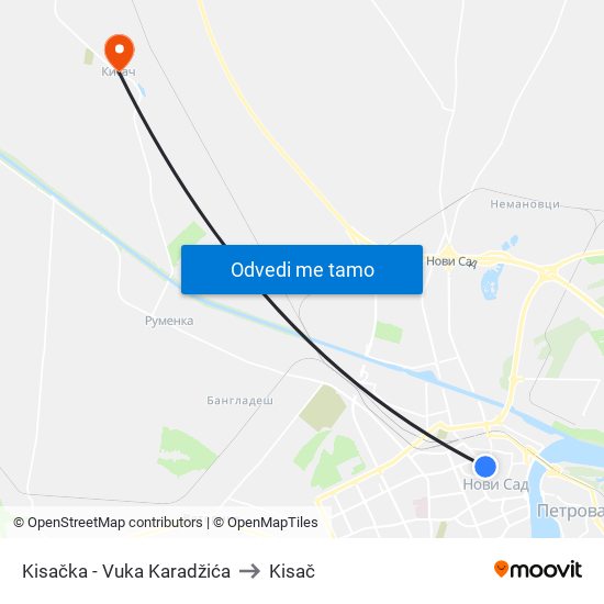 Kisačka - Vuka Karadžića to Kisač map