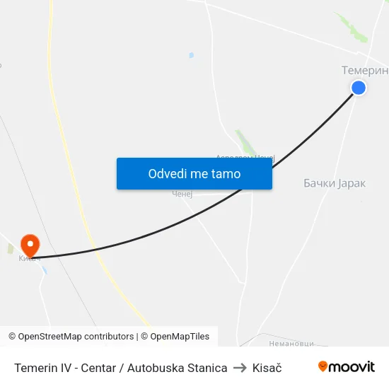 Temerin IV - Centar / Autobuska Stanica to Kisač map