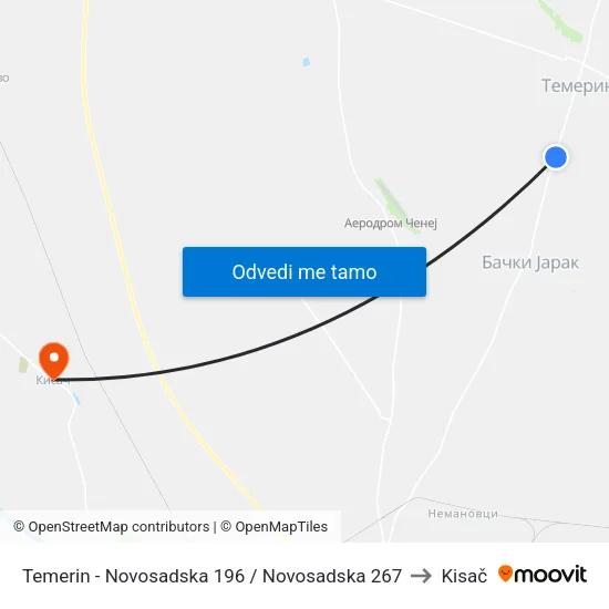 Temerin - Novosadska 196 / Novosadska 267 to Kisač map