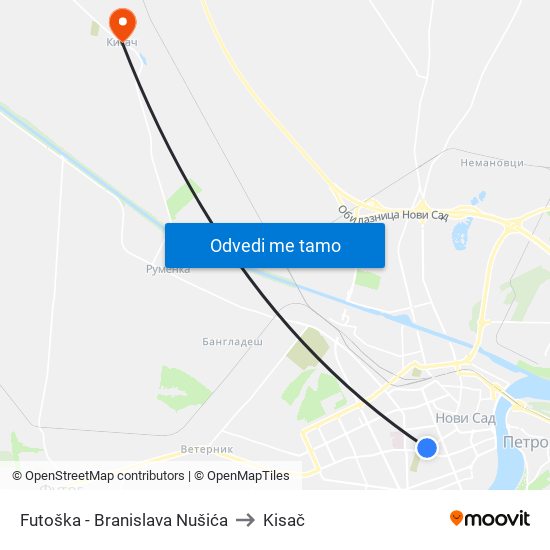 Futoška - Branislava Nušića to Kisač map