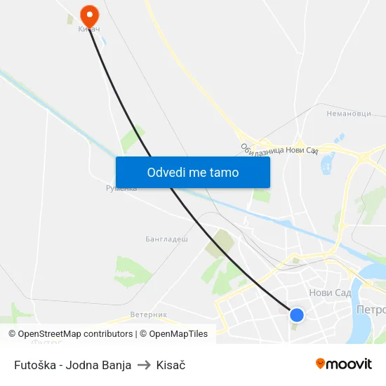 Futoška - Jodna Banja to Kisač map