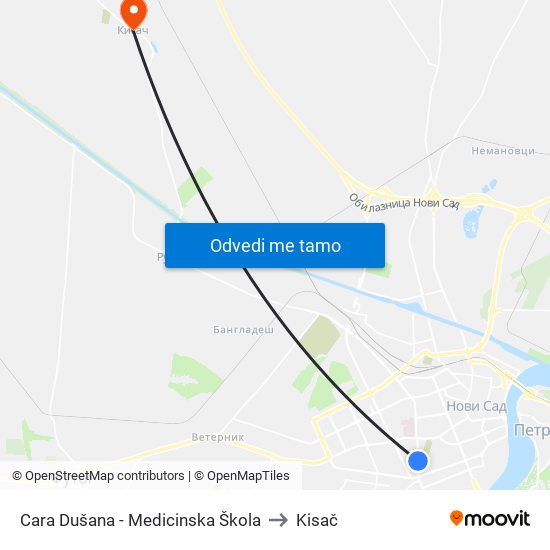 Cara Dušana - Medicinska Škola to Kisač map