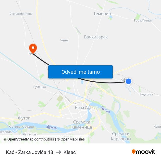 Kać - Žarka Jovića 48 to Kisač map