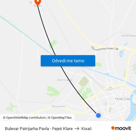 Bulevar Patrijarha Pavla - Feješ Klare to Kisač map