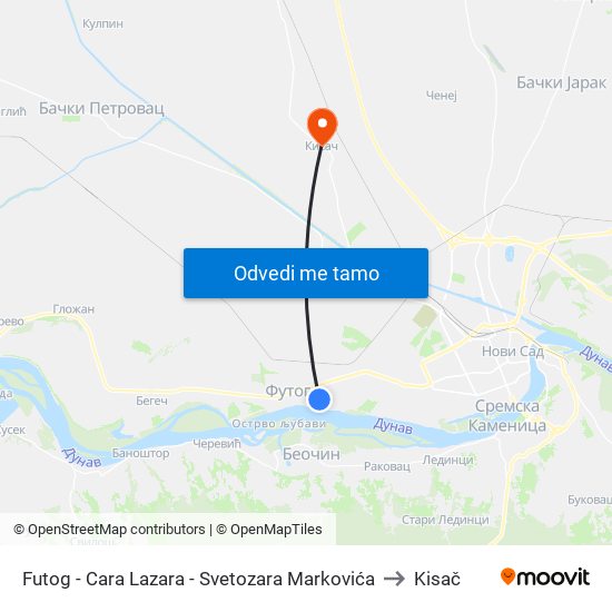 Futog - Cara Lazara - Svetozara Markovića to Kisač map