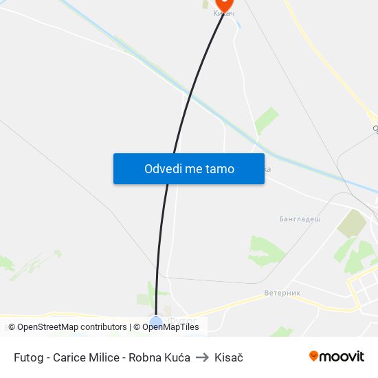 Futog - Carice Milice - Robna Kuća to Kisač map