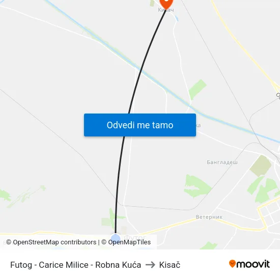Futog - Carice Milice - Robna Kuća to Kisač map