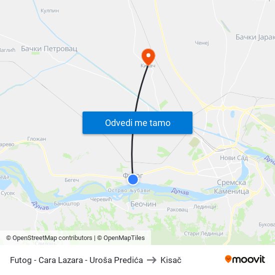 Futog - Cara Lazara - Uroša Predića to Kisač map